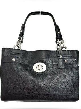 Coach Black Pebbled Leather Turnlock Carryall Tote Shoulder Bag F16531 Purse